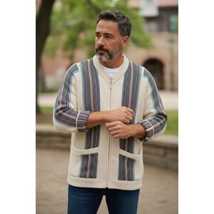 Vintage James Pringle Scotland Pure Wool Full Zip Jacket Sweater Mens Med Brown